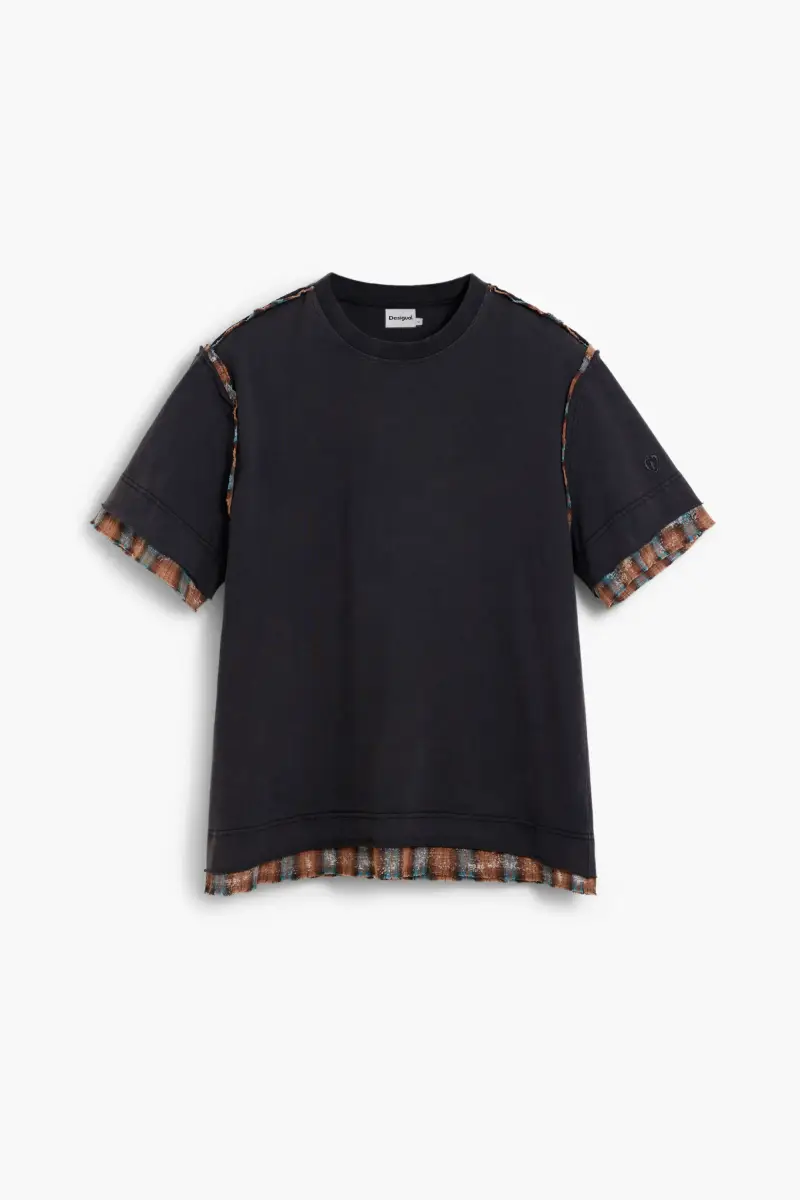 Maglietta a maniche corte con dettagli di cuciture BLACK