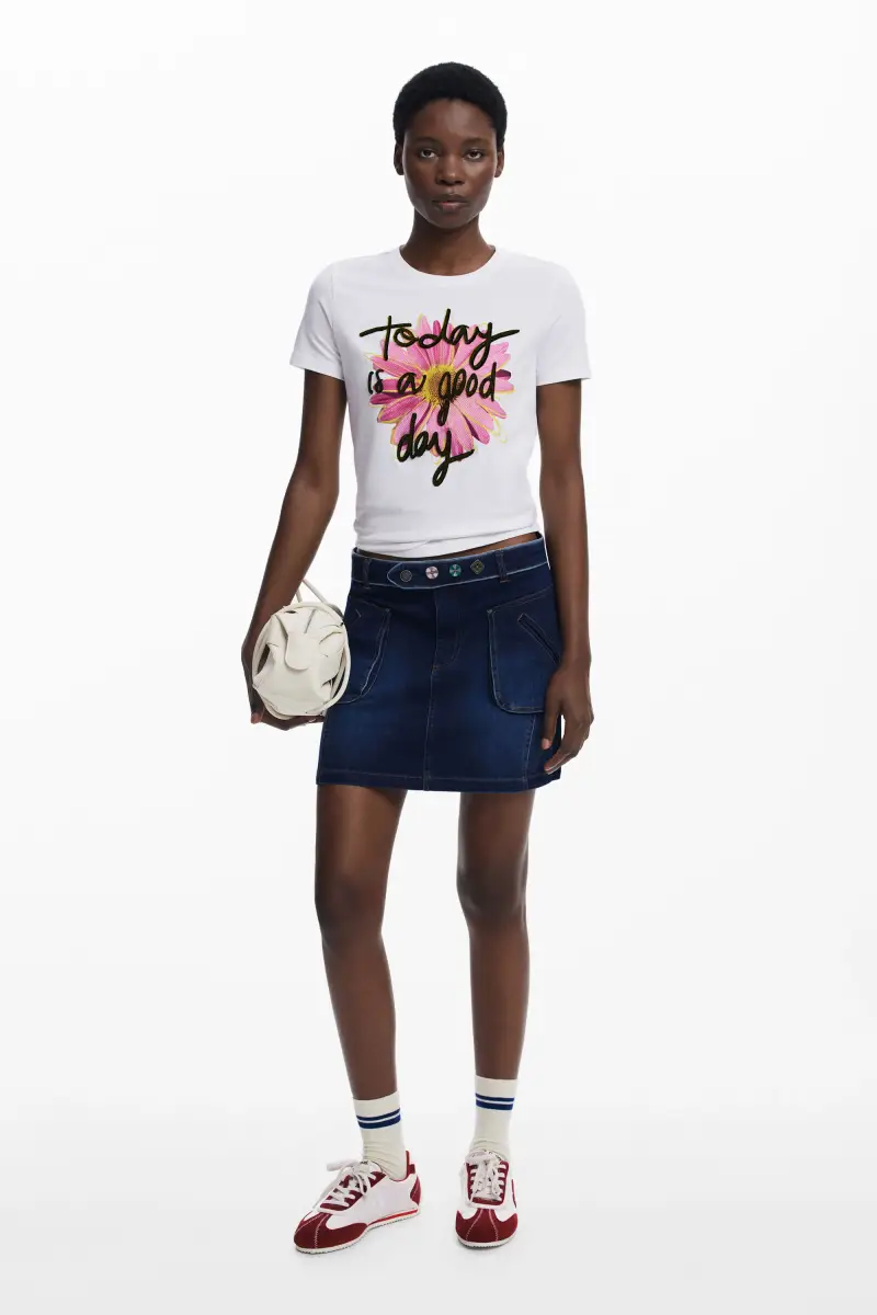 Maglietta a maniche corte con fiore WHITE miniatura 2