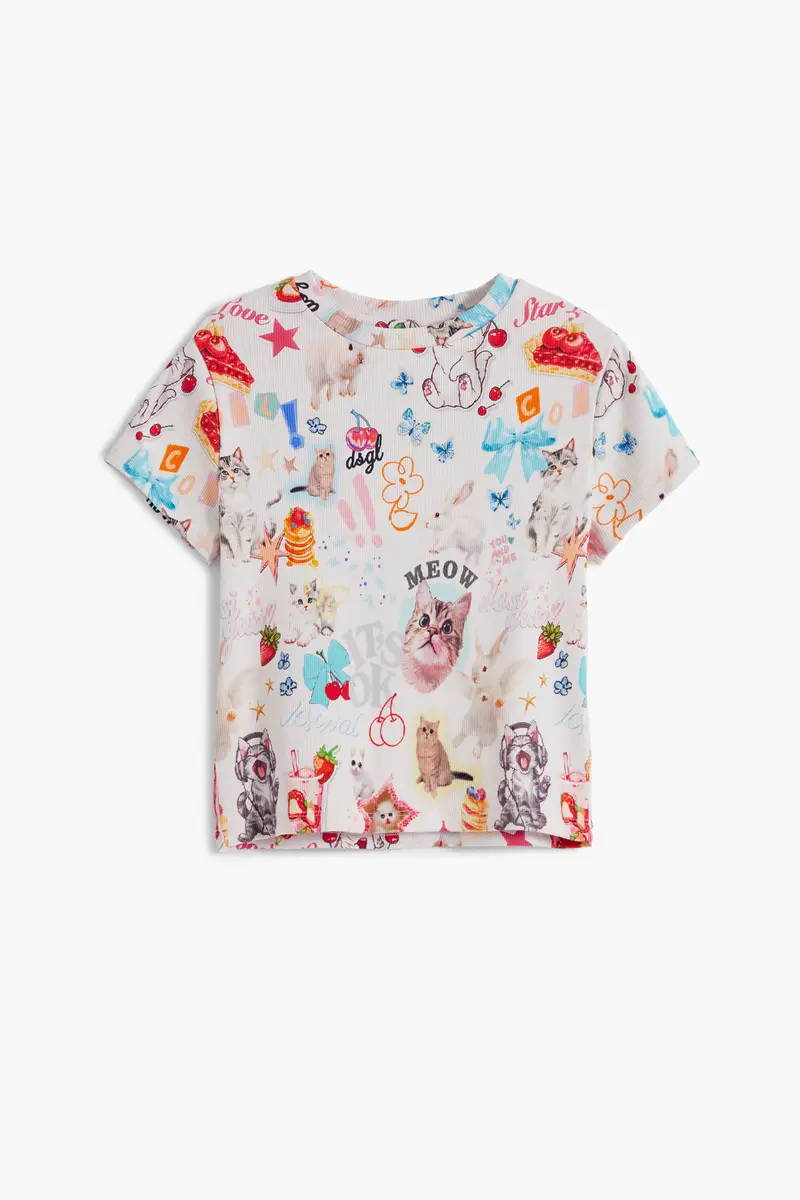 Maglietta a maniche corte con gatti WHITE