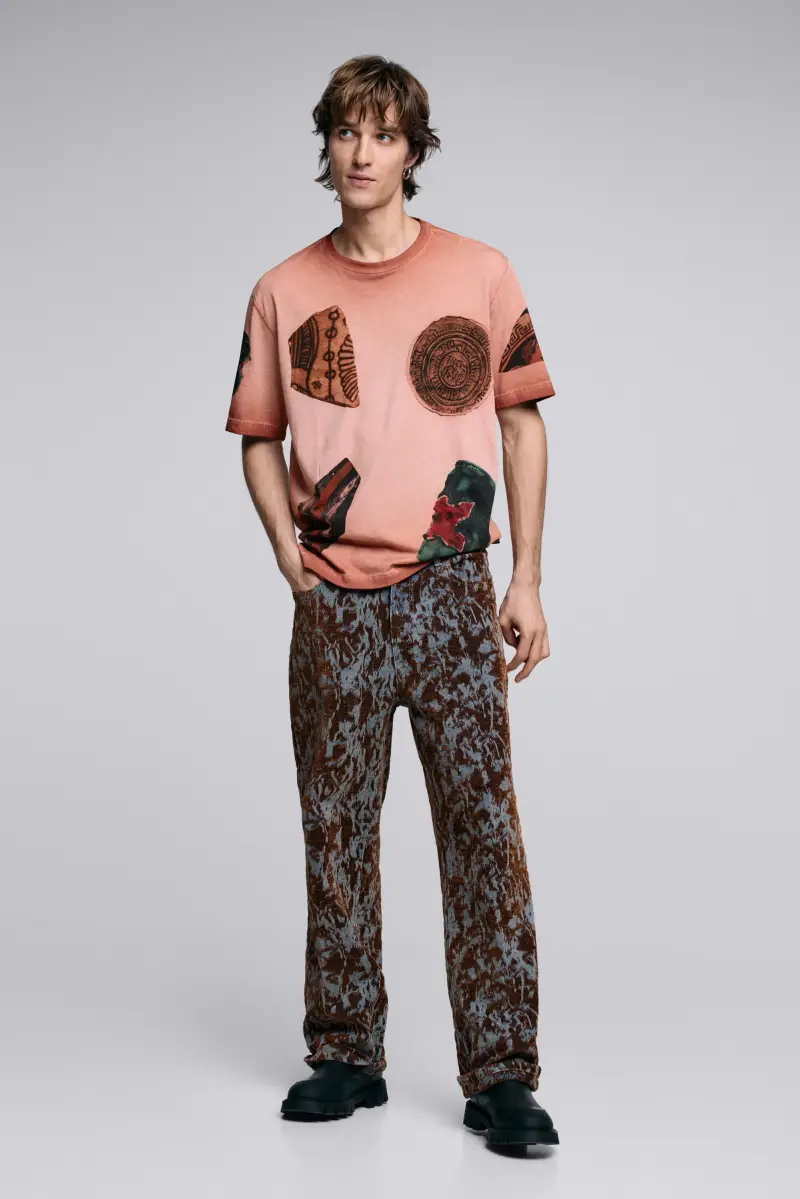 Maglietta a maniche corte con patchwork ORANGE miniatura 2