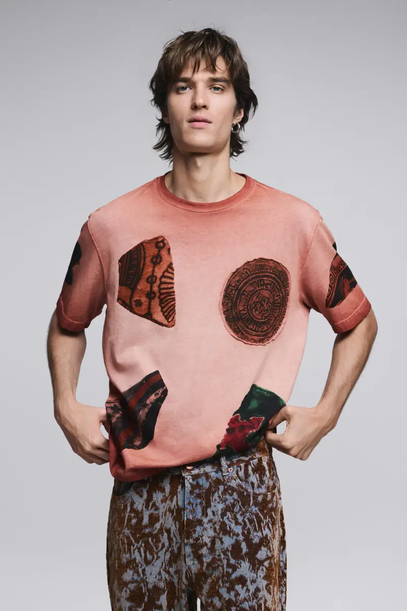 Maglietta a maniche corte con patchwork ORANGE