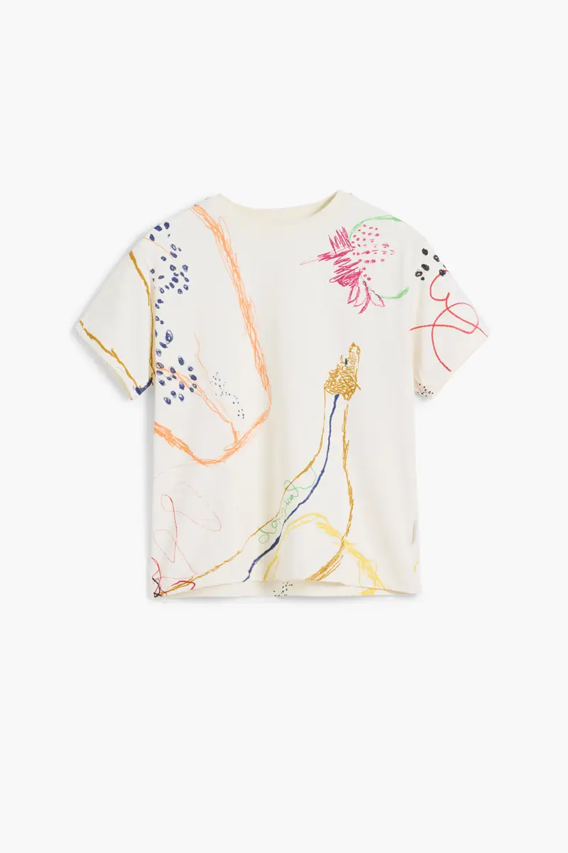 Desigual Maglia a Maniche Corte in Cotone con Stampa ArtyFit