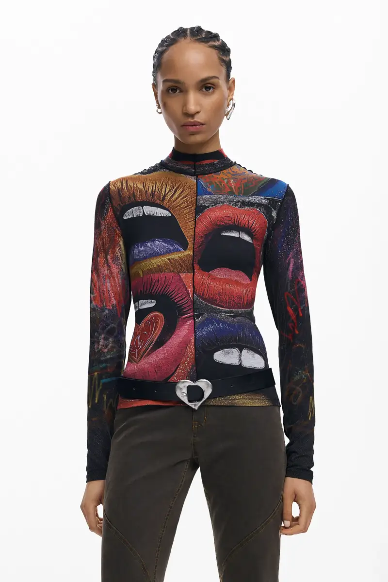 MAGLIETTA A MANICHE LUNGHE COLLO ALTO BLACK