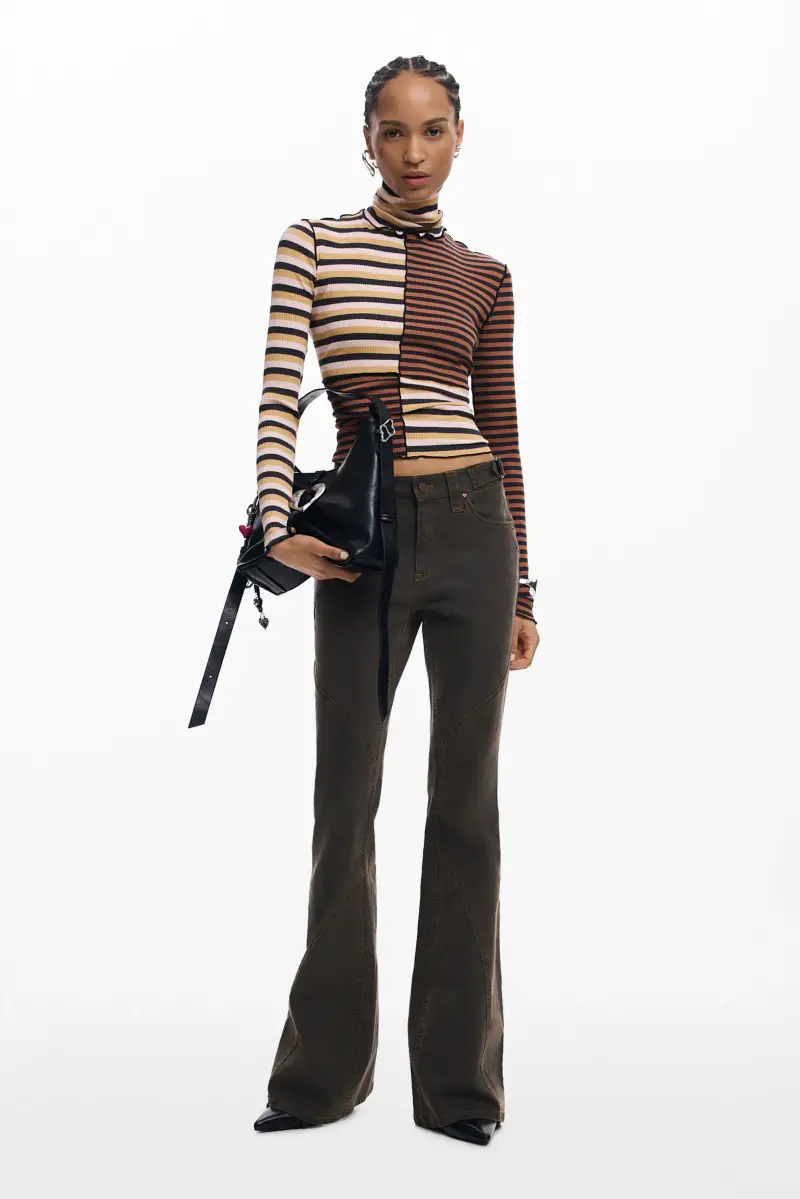 MAGLIETTA A MANICHE LUNGHE COLLO ALTO BROWN miniatura 2