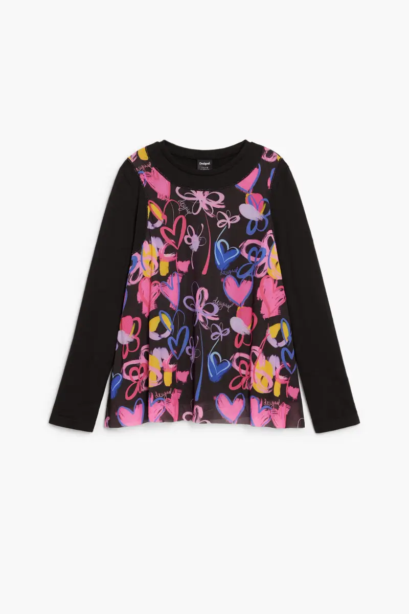 Maglietta a maniche lunghe con cuori BLACK