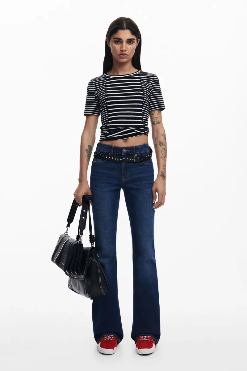 Maglietta a righe a maniche corte BLACK miniatura 2