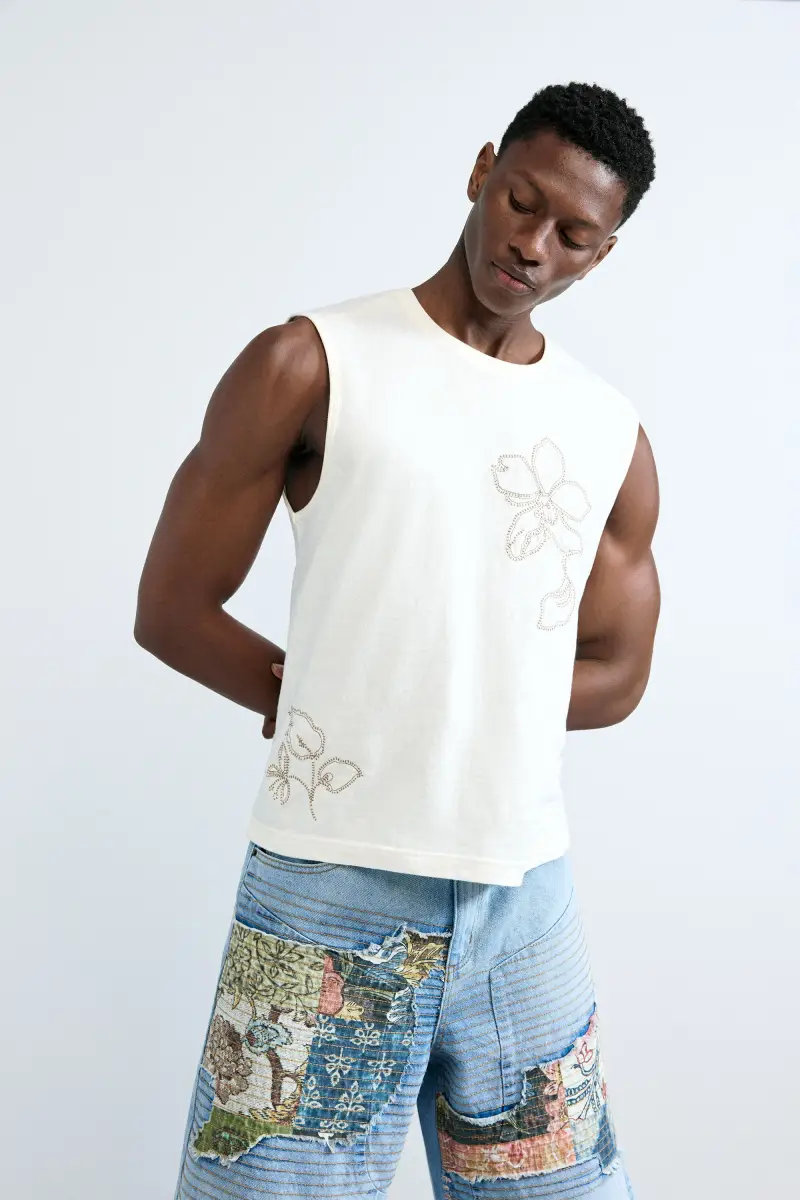 maglietta a spalline ricamata WHITE