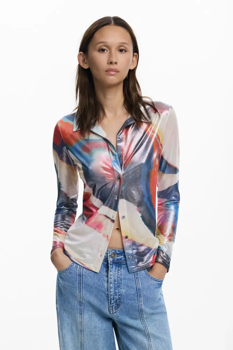 Maglietta abbottonata a onde RED