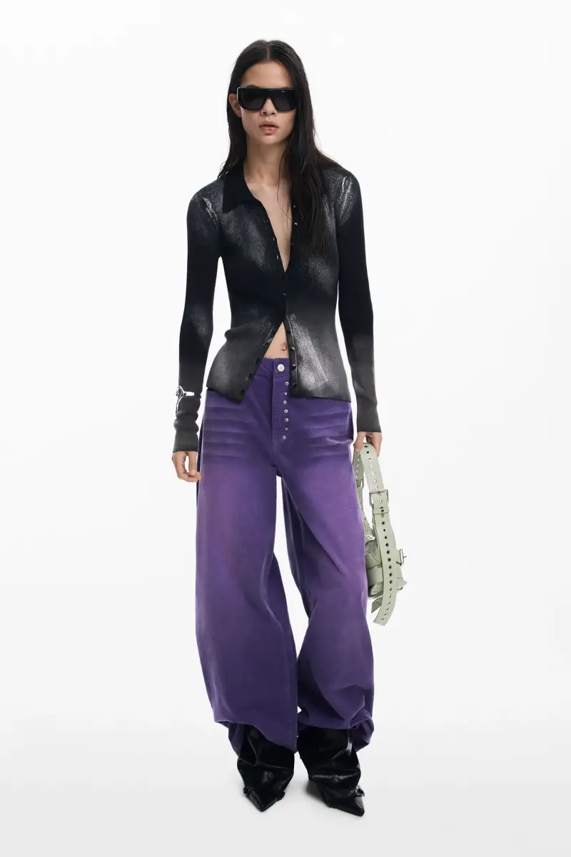 Maglietta abbottonata in maglia BLACK miniatura 2