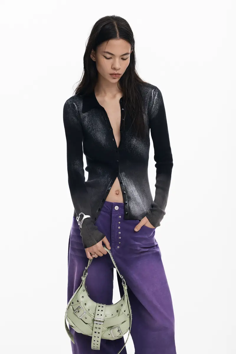 Maglietta abbottonata in maglia BLACK