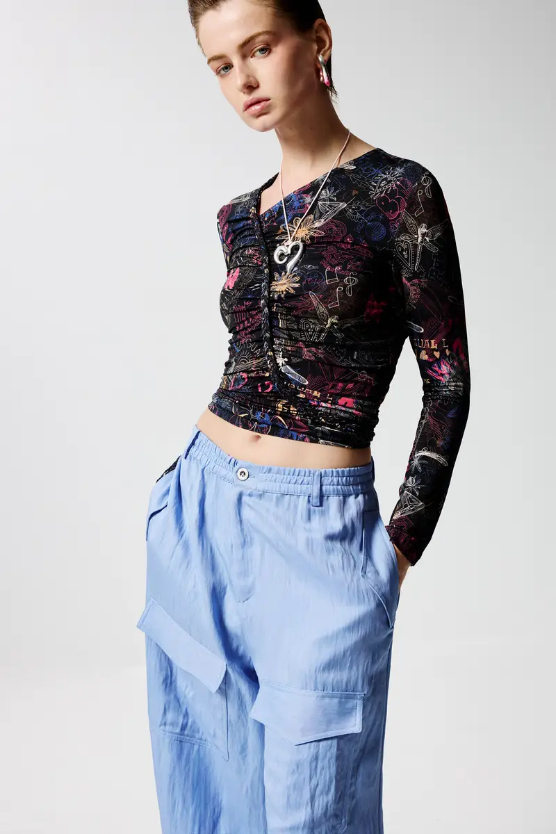 Maglietta arricciata graffiti BLACK