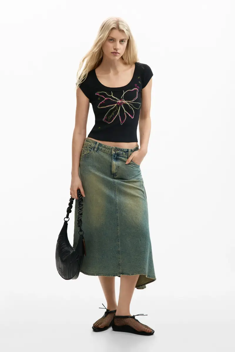 maglietta attillata a fiori BLACK miniatura 2