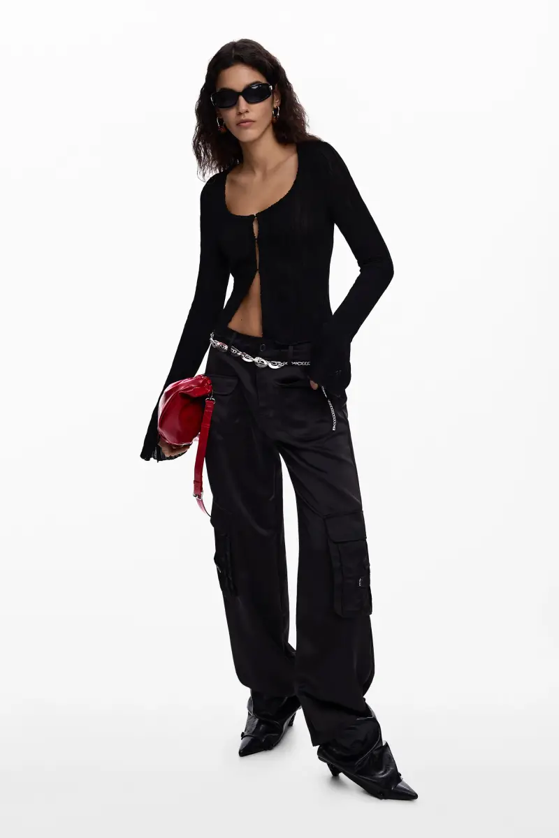 Maglietta con bottoni a pressione e laccio BLACK miniatura 2