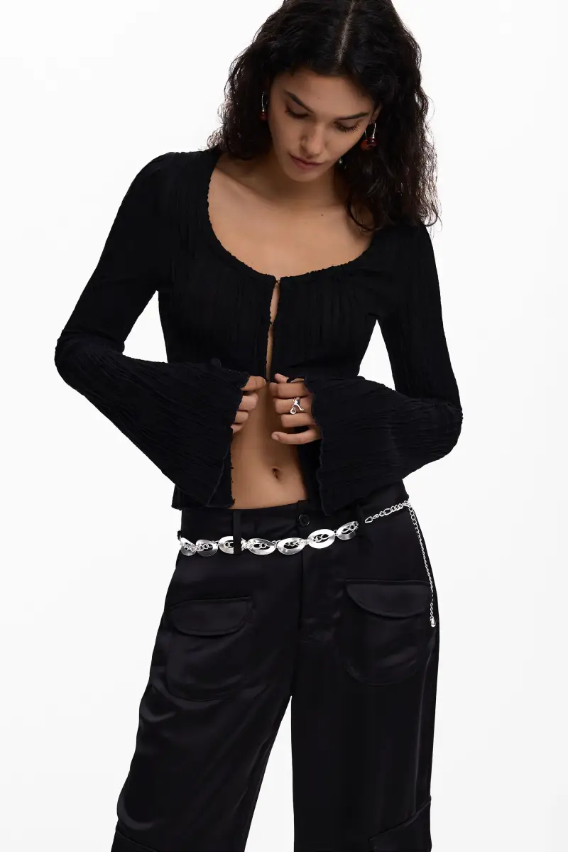 Maglietta con bottoni a pressione e laccio BLACK