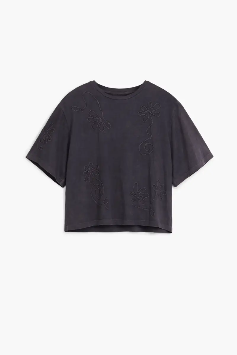 Maglietta con fiori ricamati BLACK