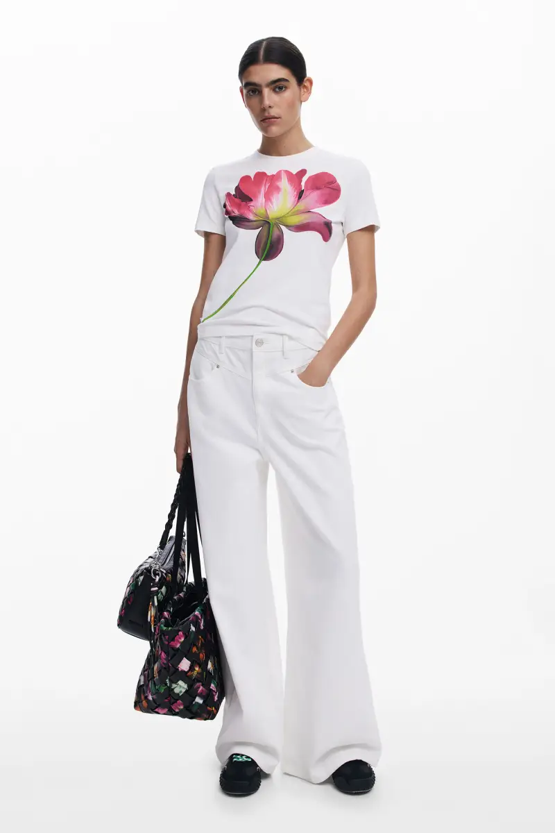 Maglietta con grande fiore WHITE miniatura 2