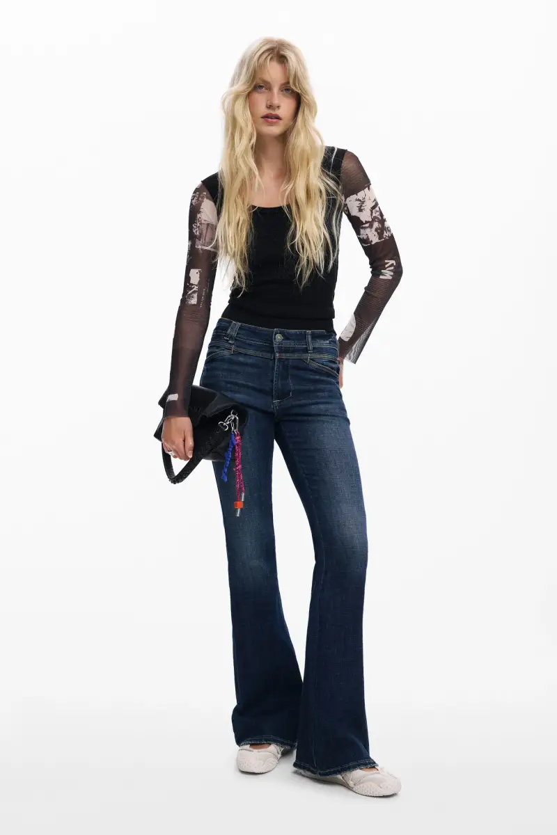 Maglietta con maniche in chiffon BLACK miniatura 2