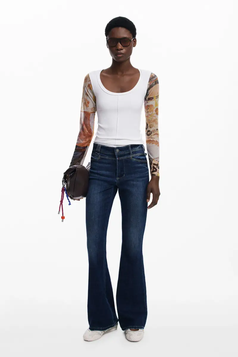 Maglietta con maniche in chiffon WHITE miniatura 2