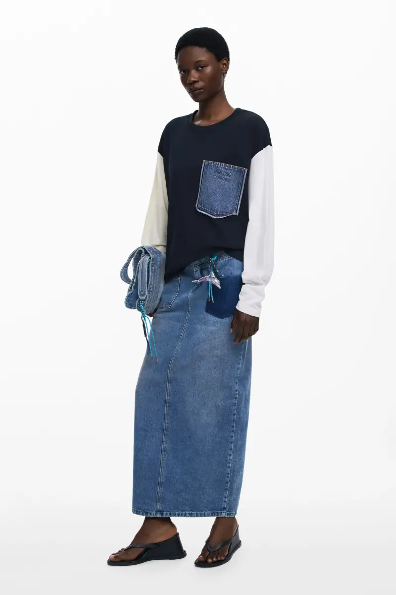 Maglietta con tasca in denim Botter BLACK miniatura 2