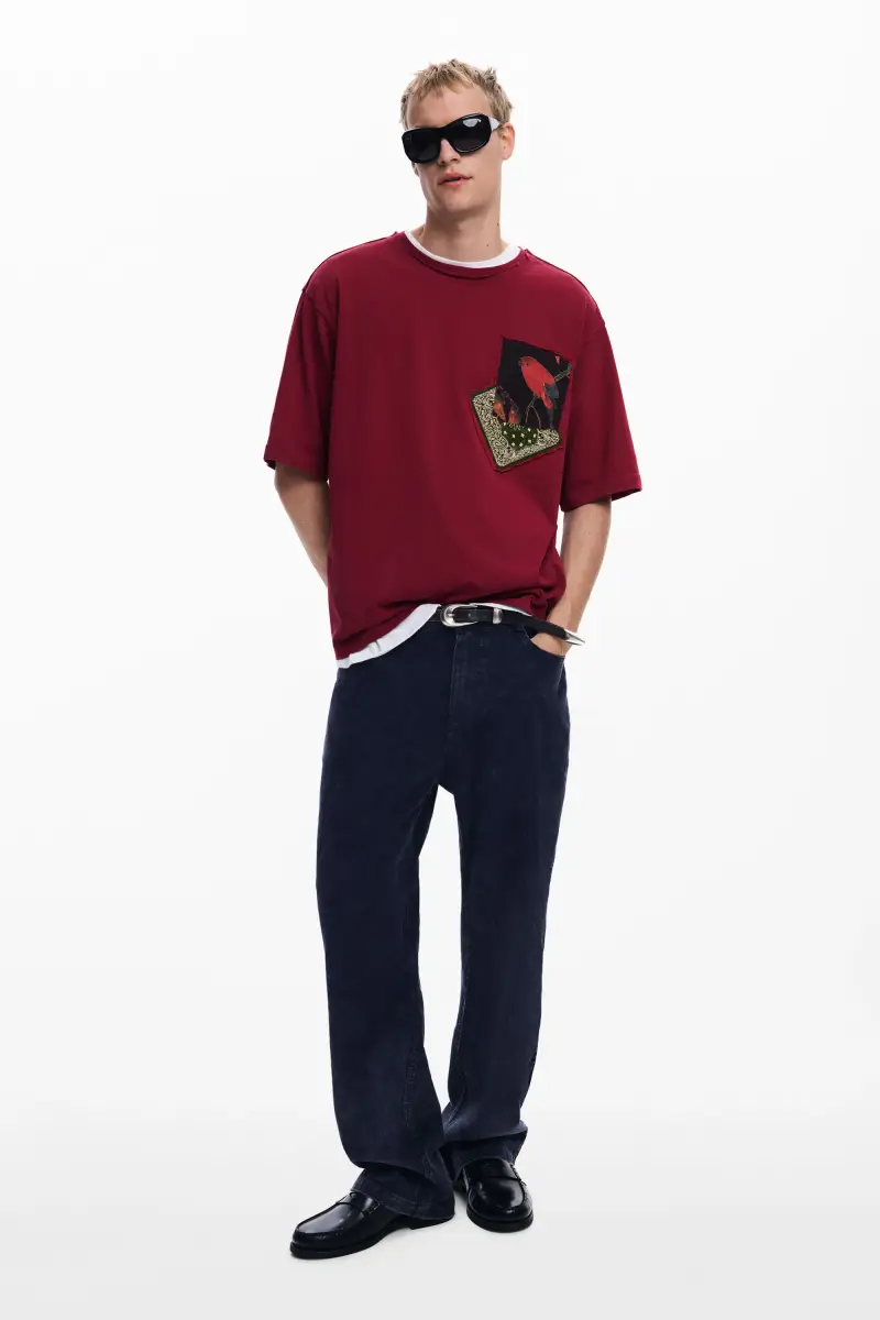 Maglietta con toppe uccello RED miniatura 2