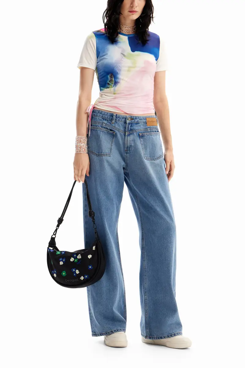 Maglietta corta arricciature acquerellate BLUE miniatura 2