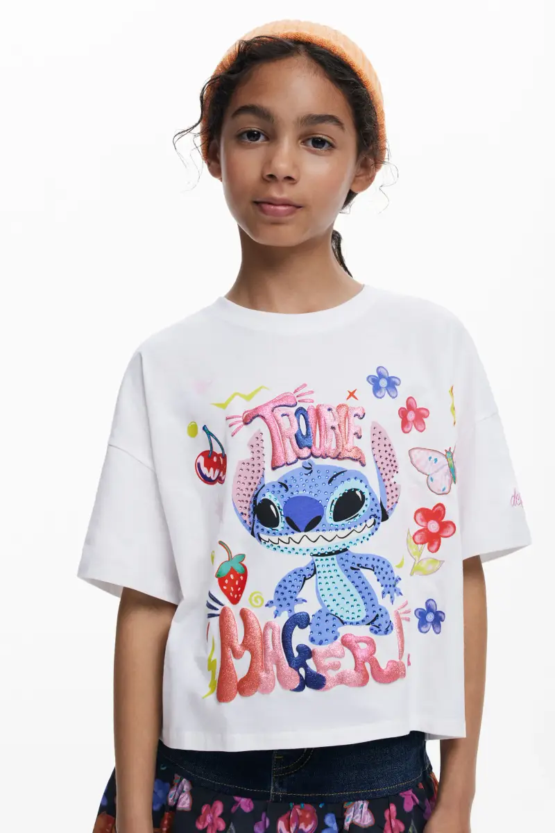 Maglietta cropped Stitchâ"¢ 3D WHITE miniatura 2