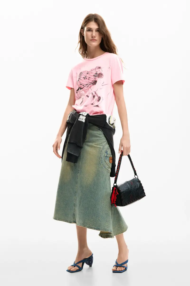 Desigual Maglia cuore Mickey e Minnie Mouse rosa miniatura 2