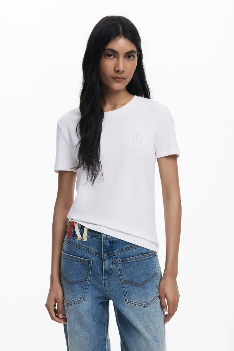 Maglietta "D" con strass WHITE