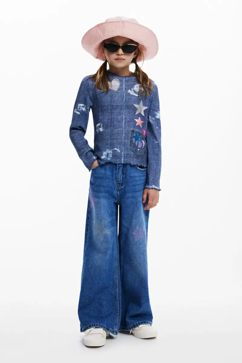 Maglietta denim con stelle BLUE miniatura 2