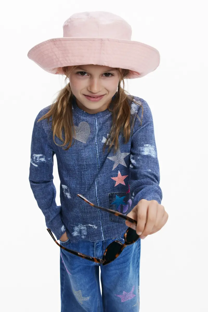 Maglietta denim con stelle BLUE