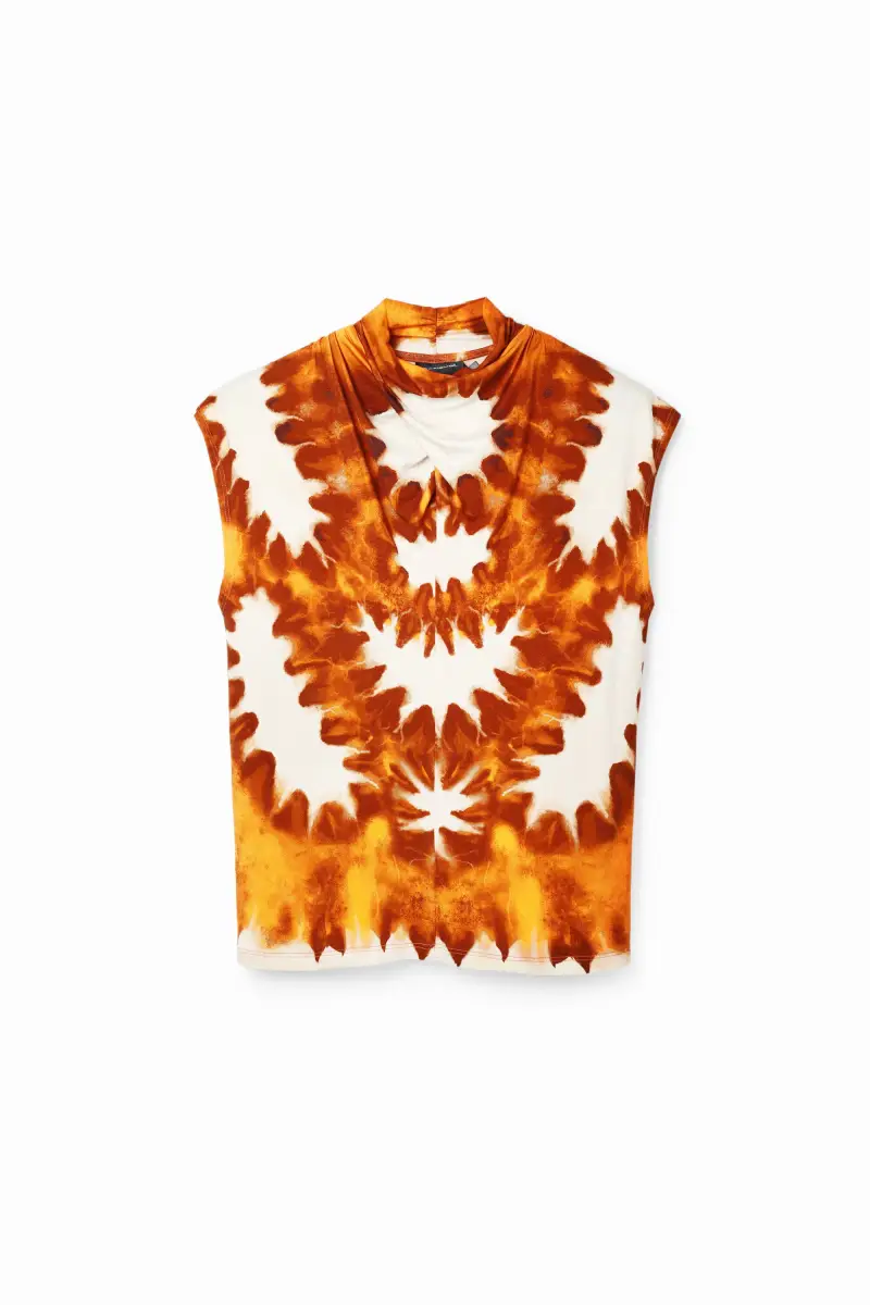 Maglietta drappeggiata effetto tie-dye ORANGE