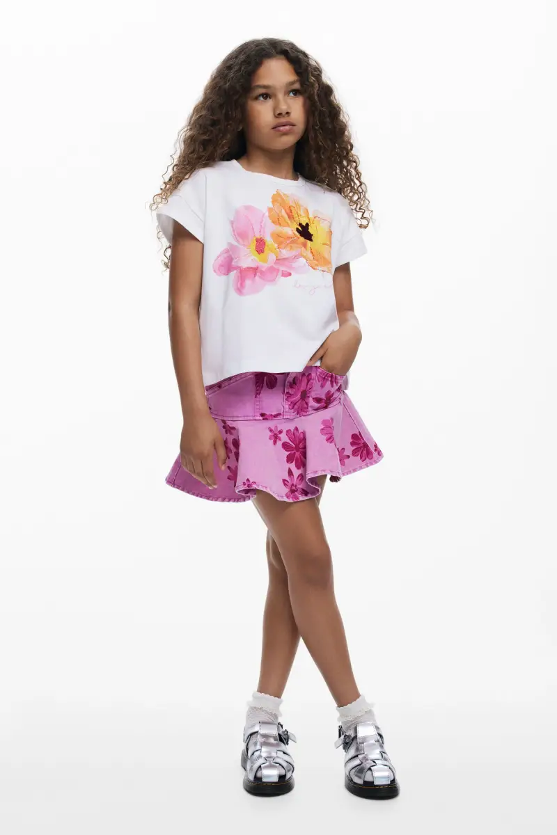 MAGLIETTA FIORI BAMBINA WHITE miniatura 2