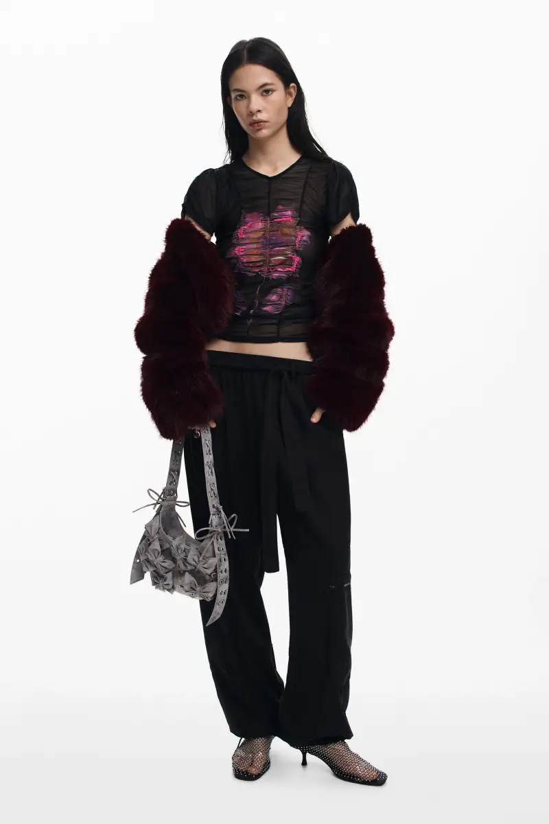 Maglietta in tulle con fiore BLACK miniatura 2