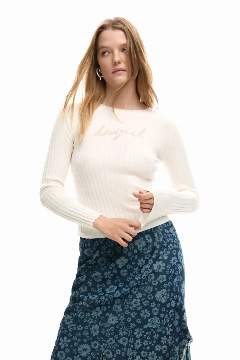 maglietta logo a costine WHITE