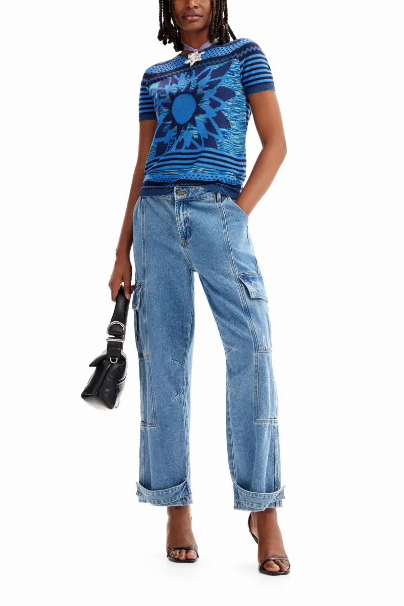 Maglietta maglia fiori BLUE miniatura 2