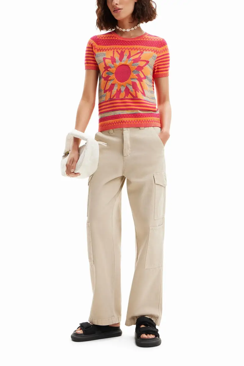 Maglietta maglia fiori ORANGE miniatura 2