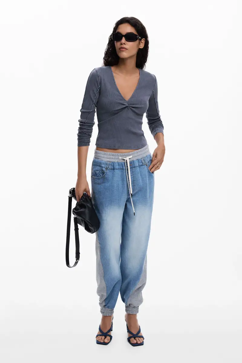 Maglietta nodo a costine BLACK