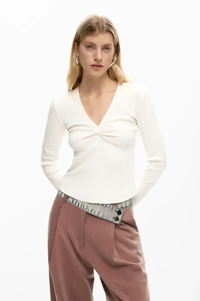 Maglietta nodo a costine WHITE