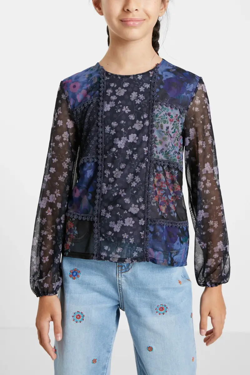 Maglietta patch fiori BLUE miniatura 2