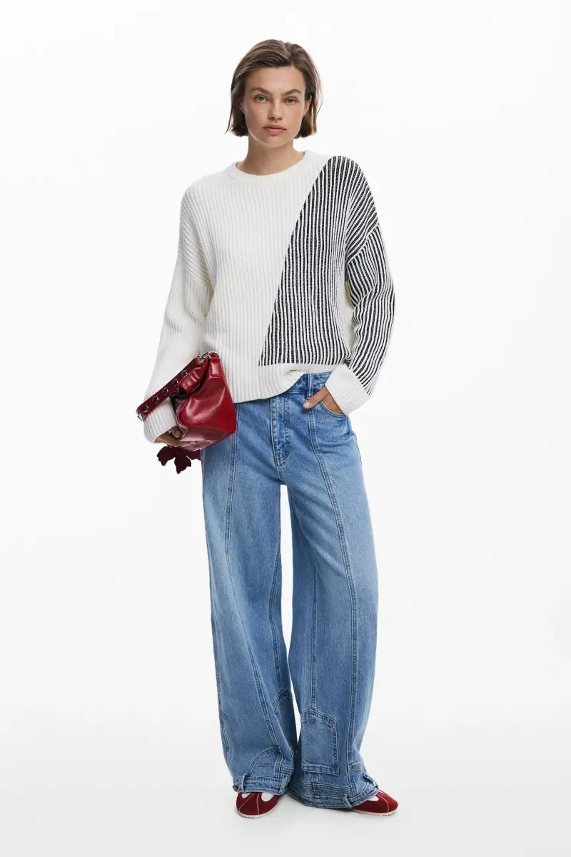 Maglione a collo alto combinato WHITE miniatura 2