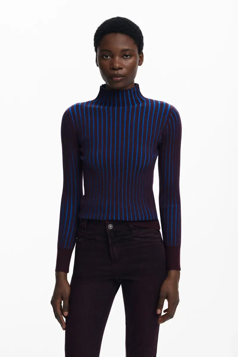 Desigual Maglione a coste aderente bicolore