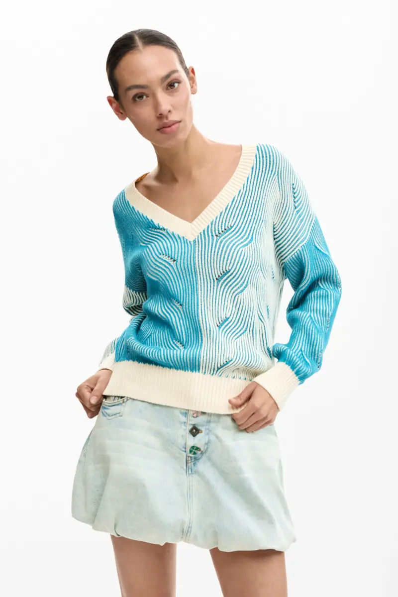 Maglione a maglia bicolore BLUE