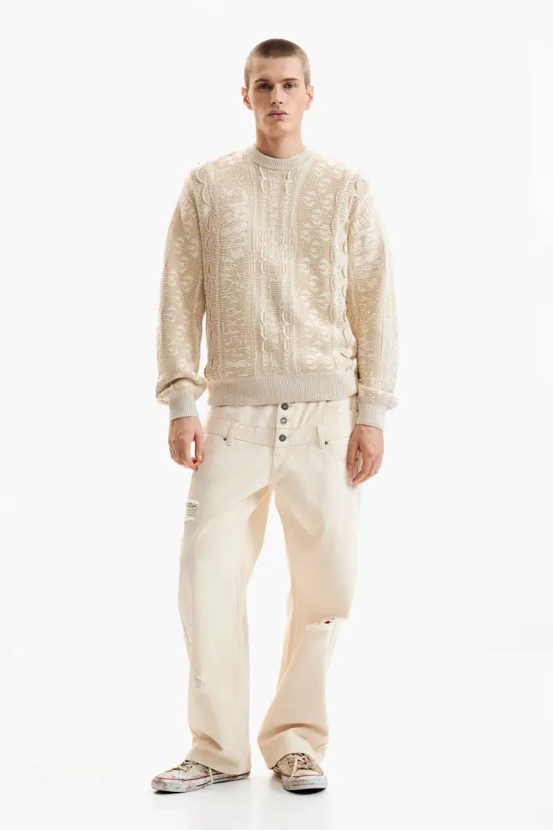 MAGLIONE A MAGLIA CON SCOLLO TONDO WHITE miniatura 2