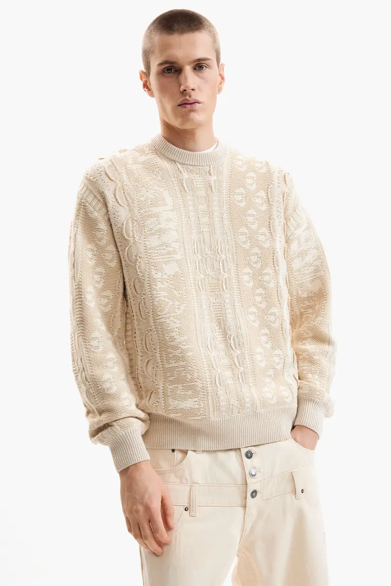 MAGLIONE A MAGLIA CON SCOLLO TONDO WHITE