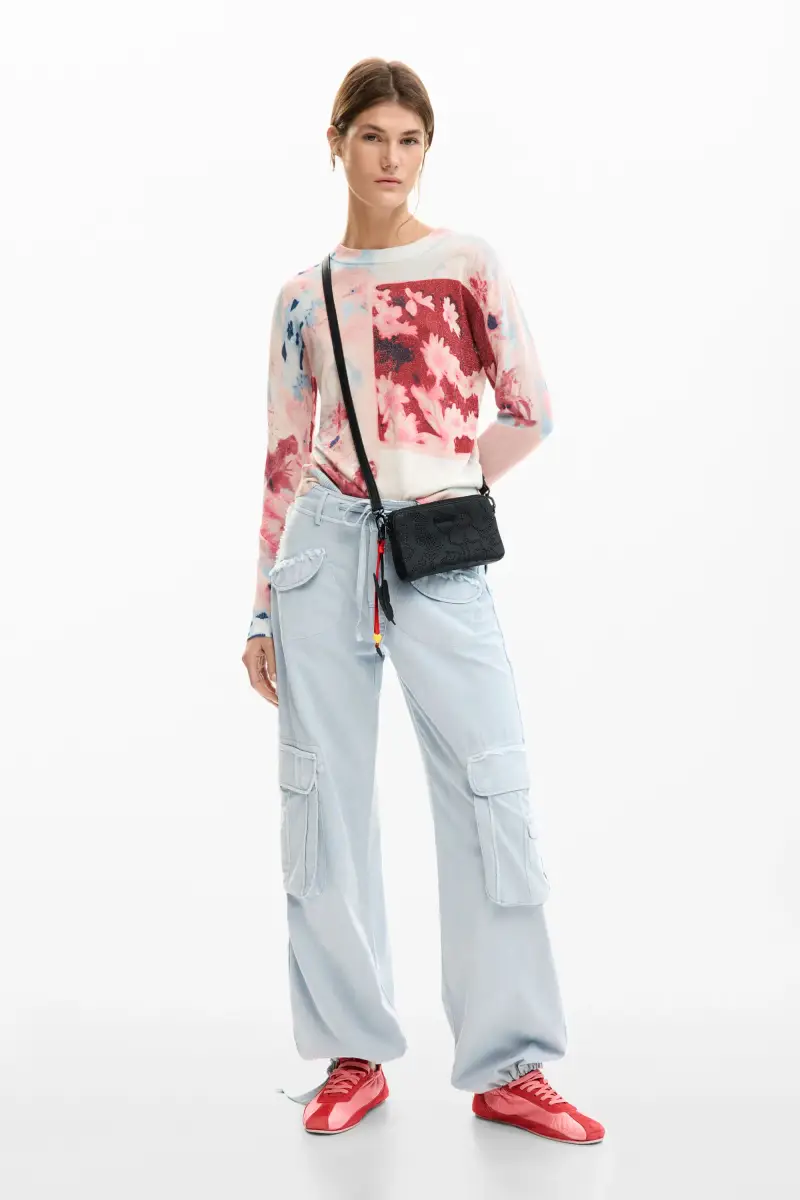 Desigual Maglione a maglia fine collage rosa, blu e bordeaux miniatura 2