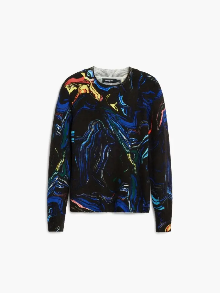 maglione a maniche lunghe e collo rotondo con stampa effetto marmorizzato disegnato da monsieur christian lacroix