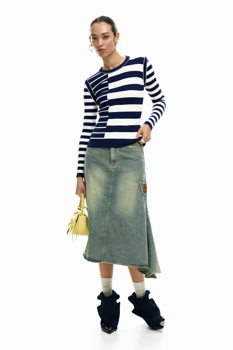 Maglione a righe rib WHITE miniatura 2