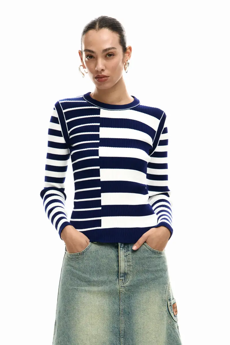 Maglione a righe rib WHITE