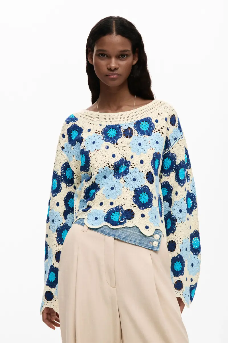 maglione allâuncinetto con fiori BLUE