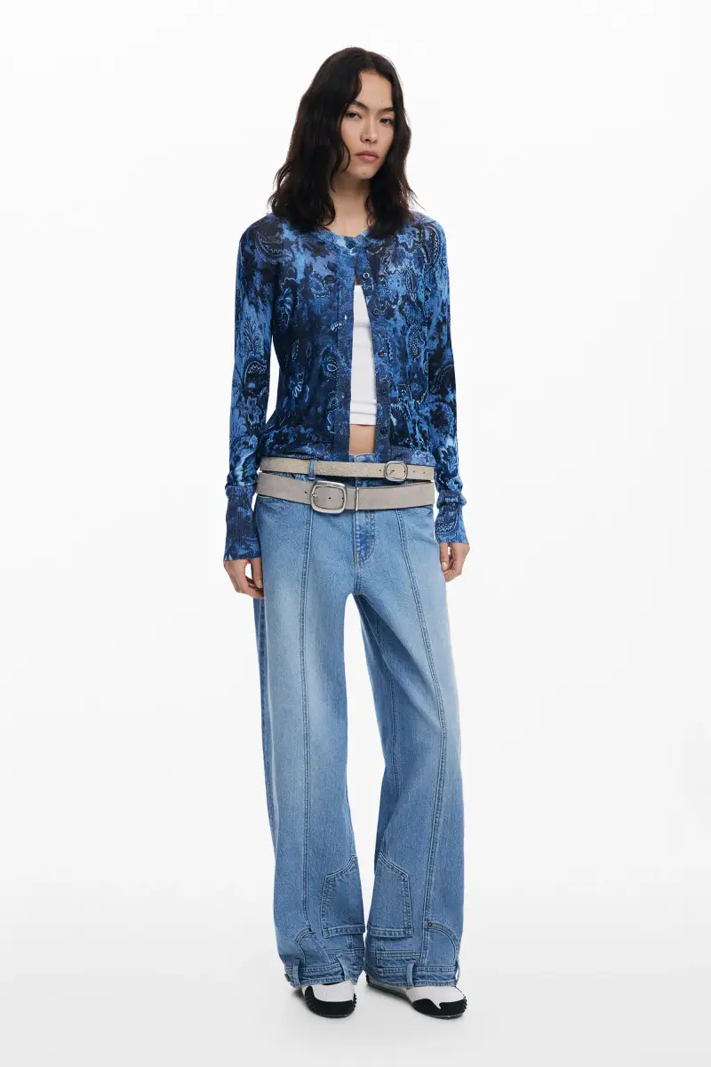 Maglione con bottoni brillante BLUE miniatura 2